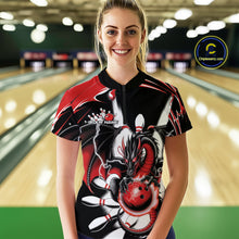 Load image into Gallery viewer, Custom Black And Red Dragon Bowling Women Quarter-Zip Shirts, Dragon Bowling Team Jerseys IPHW9108