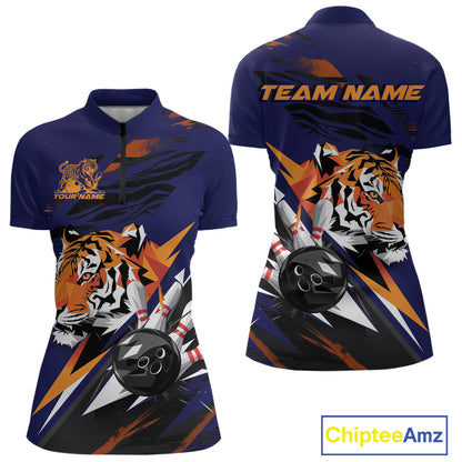 Custom Tiger Bowling Jerseys, Tiger Bowling Quarter-Zip Team Shirts For Women IPHW9490