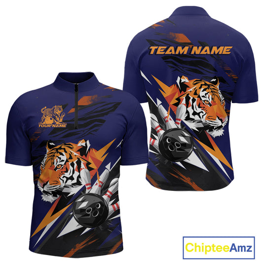 Custom Tiger Bowling Jerseys, Tiger Bowling Quarter-Zip Team Shirts For Men IPHW9490
