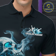 Load image into Gallery viewer, Custom Blue Flame Smoke Skull Bowling Polo Shirts For Men, Halloween Bowling Outfit IPHW9494