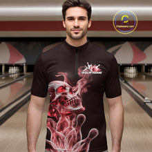 Load image into Gallery viewer, Custom Red Flame Smoke Skull Bowling Quarter-Zip Shirts For Men, Halloween Bowling Outfit IPHW9495