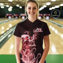Load image into Gallery viewer, Custom Red Flame Smoke Skull Bowling Women Quarter-Zip Shirt, Halloween Bowling Outfit IPHW9495