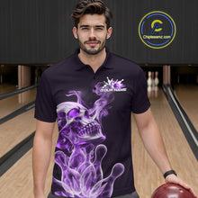 Load image into Gallery viewer, Custom Purple Flame Smoke Skull Bowling Polo Shirts For Men, Halloween Bowling Outfit IPHW9496