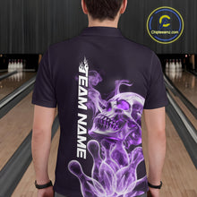 Load image into Gallery viewer, Custom Purple Flame Smoke Skull Bowling Polo Shirts For Men, Halloween Bowling Outfit IPHW9496