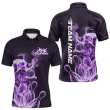 Load image into Gallery viewer, Custom Purple Flame Smoke Skull Bowling Polo Shirts For Men, Halloween Bowling Outfit IPHW9496