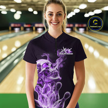 Load image into Gallery viewer, Custom Purple Flame Smoke Skull Bowling Women Quarter-Zip Shirt, Halloween Bowling Outfit IPHW9496