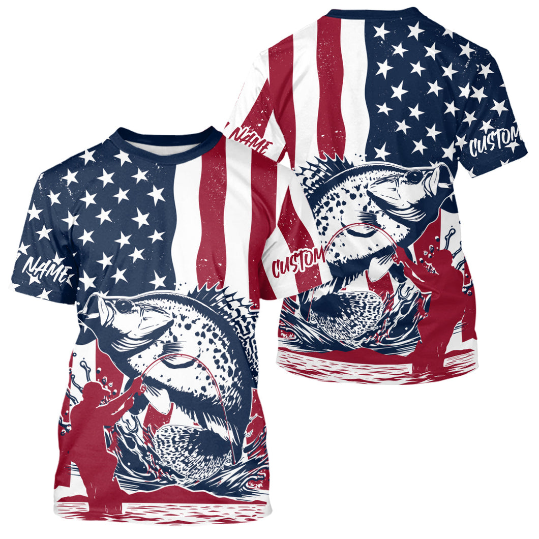 Custom Patriotic Crappie Fishing T-Shirt, American Flag Fishing Jerseys IPHW9154