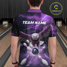 Load image into Gallery viewer, Custom Purple Thunder Lightning Eagle Bowling Polo Shirts For Men, Eagle Bowling Jerseys IPHW9365