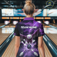 Load image into Gallery viewer, Custom Purple Thunder Lightning Eagle Bowling Polo Shirt For Women, Eagle Bowling Jerseys IPHW9365