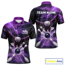 Load image into Gallery viewer, Custom Purple Thunder Lightning Eagle Bowling Polo Shirts For Men, Eagle Bowling Jerseys IPHW9365