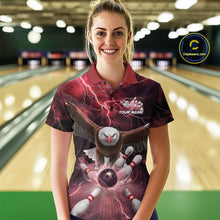 Load image into Gallery viewer, Custom Red Thunder Lightning Eagle Bowling Polo Shirts For Women, Eagle Bowling Jerseys IPHW9366