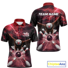 Load image into Gallery viewer, Custom Red Thunder Lightning Eagle Bowling Polo Shirts For Men, Eagle Bowling Jerseys IPHW9366