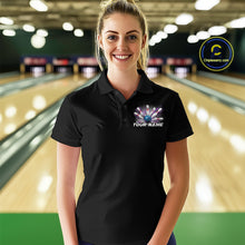 Load image into Gallery viewer, Custom Blue And Purple Bowling Team Polo Shirts For Women, Bowling League Shirt IPHW9368