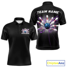 Load image into Gallery viewer, Custom Blue And Purple Bowling Team Polo Shirts For Men, Bowling League Shirt IPHW9368