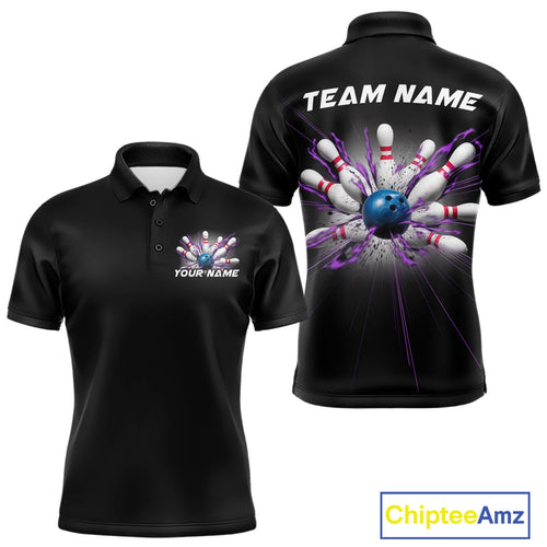 Custom Blue And Purple Bowling Team Polo Shirts For Men, Bowling League Shirt IPHW9368