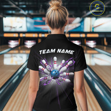 Load image into Gallery viewer, Custom Blue And Purple Bowling Team Women Quarter-Zip Shirts, Bowling League Shirt IPHW9368