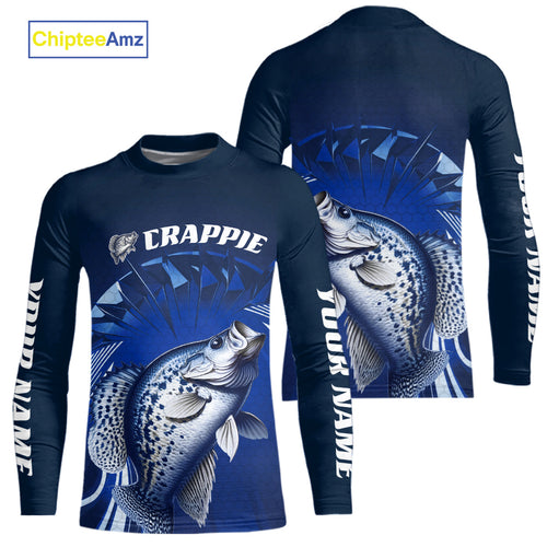Custom Crappie Fishing Blue Kid Long Sleeve Tournament Fishing Shirts, Crappie Fishing Jerseys IPHW9180