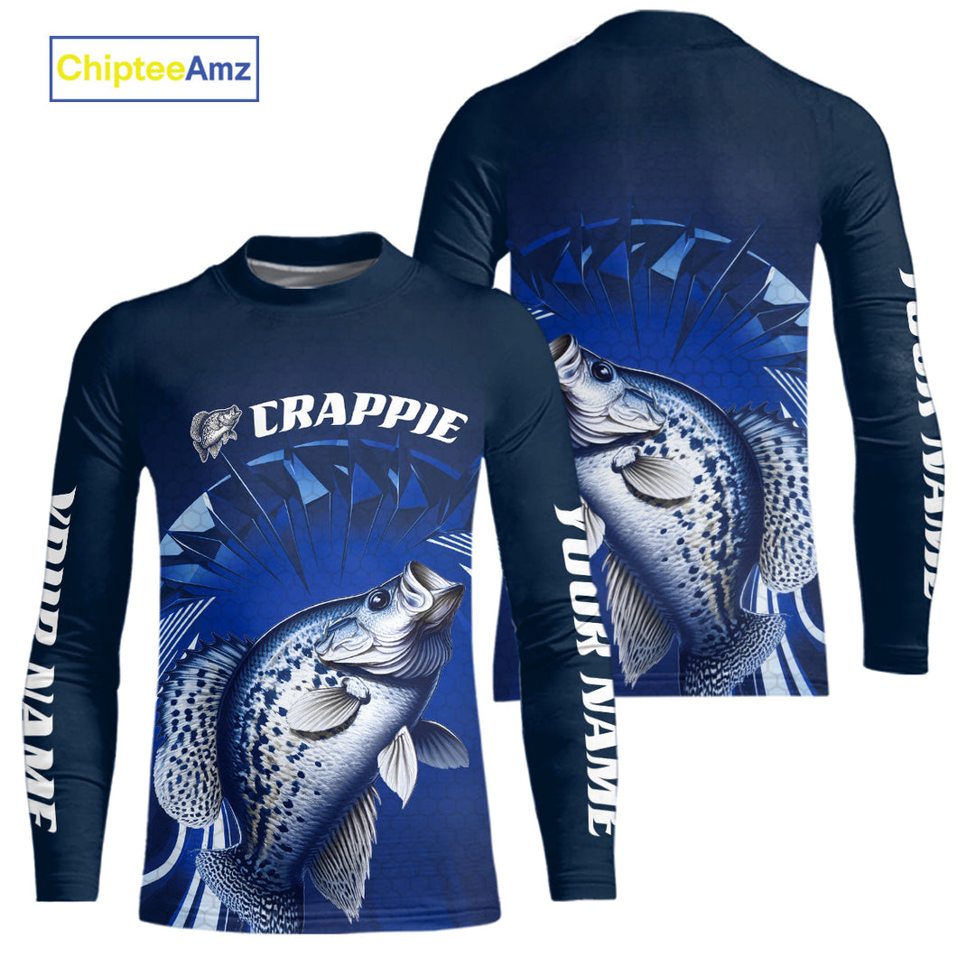 Custom Crappie Fishing Blue Kid Long Sleeve Tournament Fishing Shirts, Crappie Fishing Jerseys IPHW9180