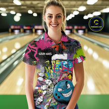 Load image into Gallery viewer, Custom Funny Graffity Colorful Bowling Polo Shirts For Women, Bowling Tournament Shirt IPHW9382