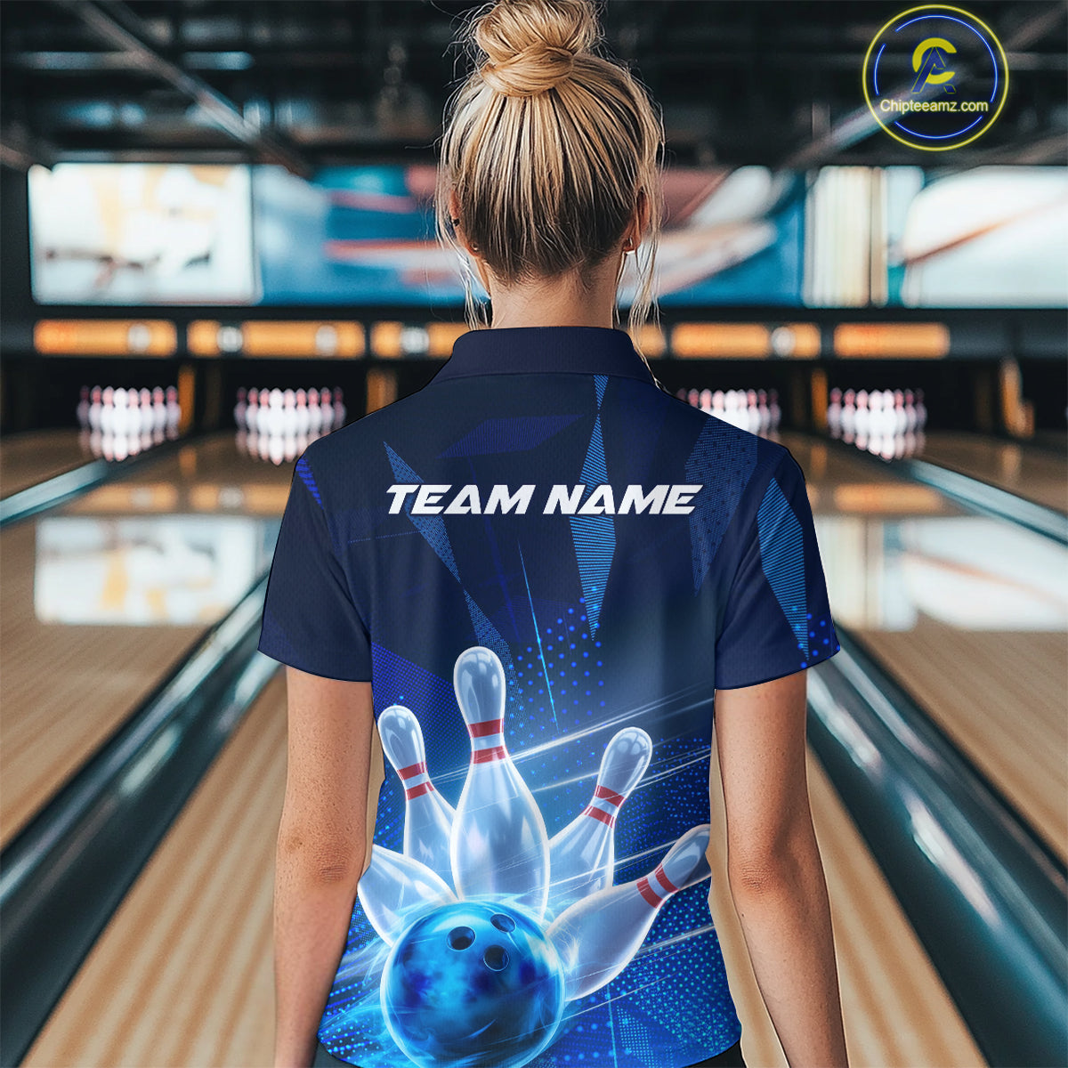 Custom Black And Blue Bowling Jerseys, Women Bowling Quarter-Zip Shirt Team Uniform IPHW9390