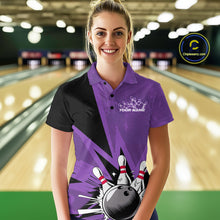 Load image into Gallery viewer, Custom Purple Bowling Jerseys, Bowling Team Women Polo Shirts Bowling League Shirt IPHW9391
