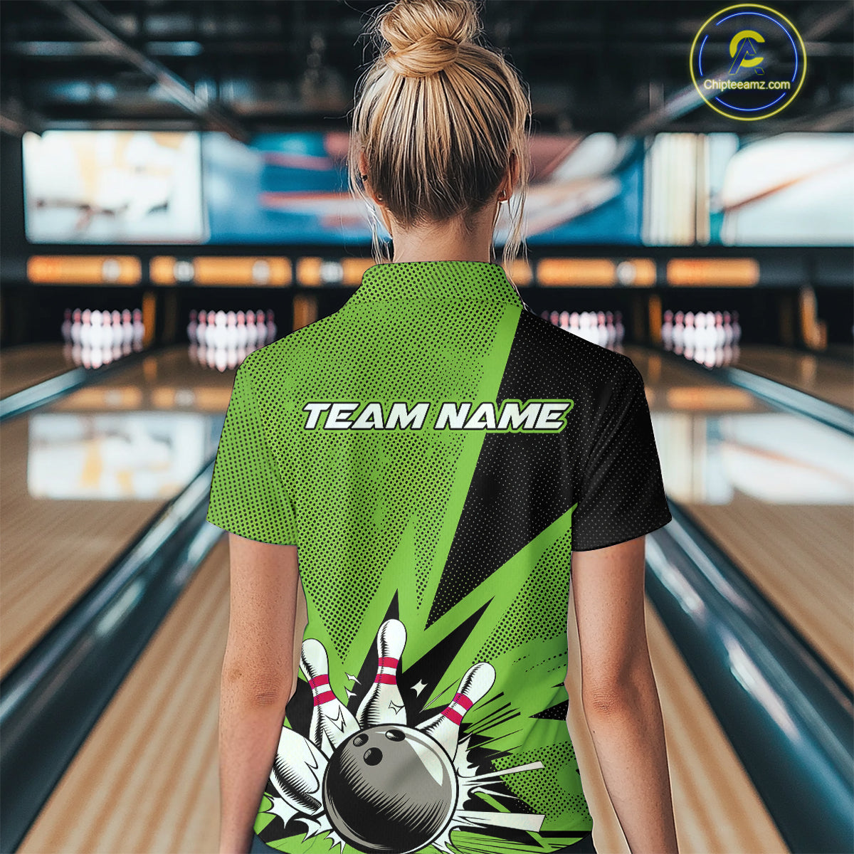 Custom Green Bowling Jerseys, Bowling Team Women Polo Shirts Bowling League Shirt IPHW9392