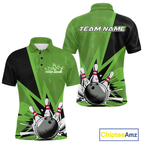 Custom Green Bowling Jerseys, Bowling Team Men Polo Shirts Bowling League Shirt IPHW9392