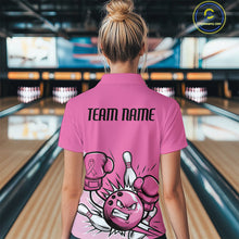 Load image into Gallery viewer, Custom Funny Pink Breast Cancer Bowling Women Polo Shirt, Breast Cancer Fighter Jerseys IPHW9395