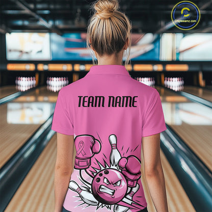 Custom Funny Pink Breast Cancer Bowling Women Quarter-Zip Shirt, Breast Cancer Fighter IPHW9395