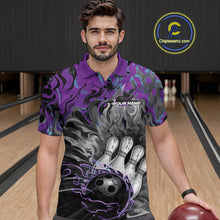 Load image into Gallery viewer, Custom Blue And Purple Fame Bowling Team Polo Shirts For Men, Fire Bowling Jerseys IPHW9559