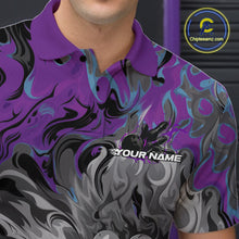 Load image into Gallery viewer, Custom Blue And Purple Fame Bowling Team Polo Shirts For Men, Fire Bowling Jerseys IPHW9559