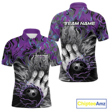 Load image into Gallery viewer, Custom Blue And Purple Fame Bowling Team Polo Shirts For Men, Fire Bowling Jerseys IPHW9559