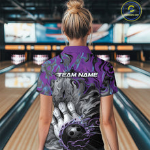 Load image into Gallery viewer, Custom Blue And Purple Fame Bowling Team Women Quarter-Zip Shirt, Fire Bowling Jerseys IPHW9559