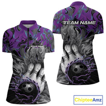 Load image into Gallery viewer, Custom Blue And Purple Fame Bowling Team Women Quarter-Zip Shirt, Fire Bowling Jerseys IPHW9559
