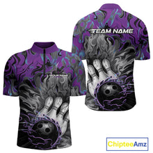 Load image into Gallery viewer, Custom Blue And Purple Fame Bowling Team Quarter-Zip Shirts For Men, Fire Bowling Jerseys IPHW9559
