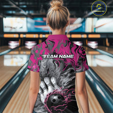 Load image into Gallery viewer, Custom Pink Flame Bowling Team Quarter-Zip Shirts For Women, Fire Bowling Jerseys IPHW9561