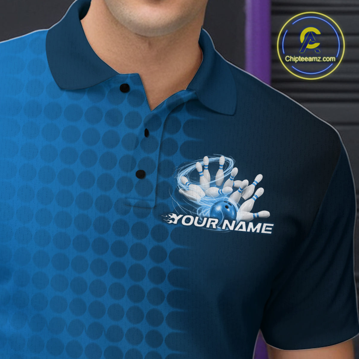 Custom Blue Flame Bowling Polo Shirts For Men, Bowling Tournament Team Shirt IPHW9407