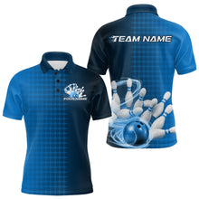 Load image into Gallery viewer, Custom Blue Flame Bowling Polo Shirts For Men, Bowling Tournament Team Shirt IPHW9407