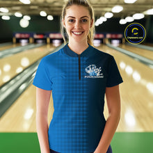 Load image into Gallery viewer, Custom Blue Flame Bowling Women Quarter-Zip Shirts, Bowling Tournament Team Shirt IPHW9407