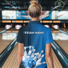 Load image into Gallery viewer, Custom Blue Flame Bowling Women Quarter-Zip Shirts, Bowling Tournament Team Shirt IPHW9407