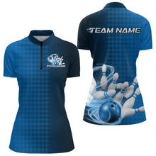 Load image into Gallery viewer, Custom Blue Flame Bowling Women Quarter-Zip Shirts, Bowling Tournament Team Shirt IPHW9407