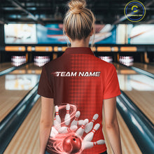 Load image into Gallery viewer, Custom Red Flame Bowling Polo Shirts For Women, Bowling Tournament Team Shirt IPHW9408