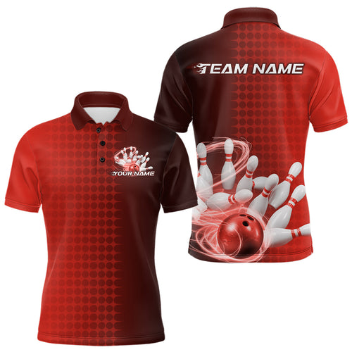 Custom Red Flame Bowling Polo Shirts For Men, Bowling Tournament Team Shirt IPHW9408
