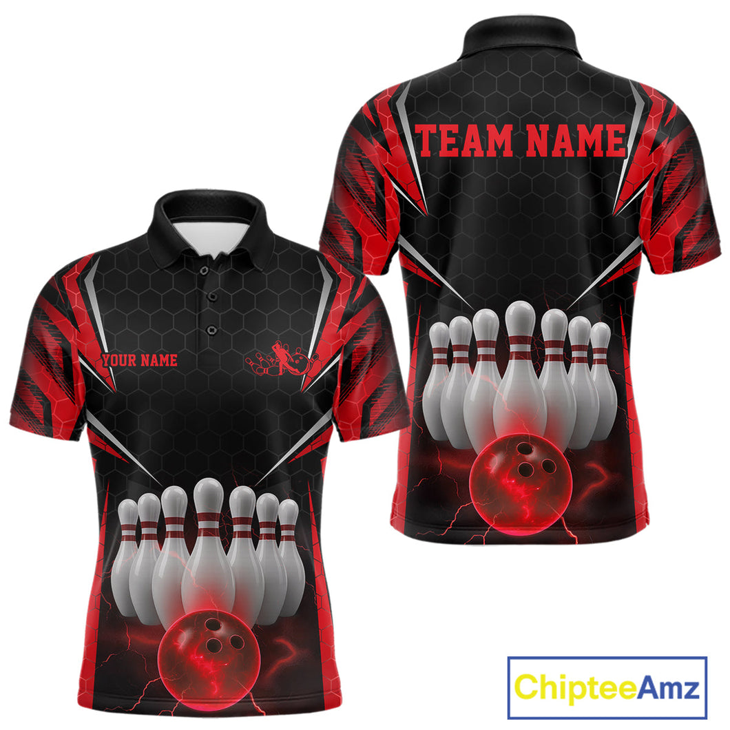 Custom Black And Red Bowling Team Jerseys, Bowler Uniform Bowling Polo Shirts For Men IPHW9283