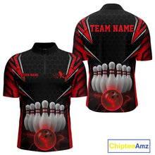 Load image into Gallery viewer, Custom Black And Red Bowling Team Jerseys, Bowler Uniform Bowling Quarter-Zip Shirts For Men IPHW9283