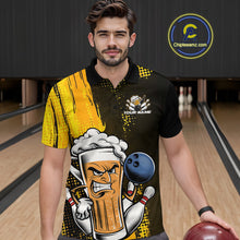 Load image into Gallery viewer, Custom Black And Yellow Funny Bowling And Beer Jerseys, Bowling Team Men Polo Shirts IPHW9606