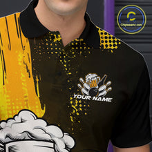 Load image into Gallery viewer, Custom Black And Yellow Funny Bowling And Beer Jerseys, Bowling Team Men Polo Shirts IPHW9606