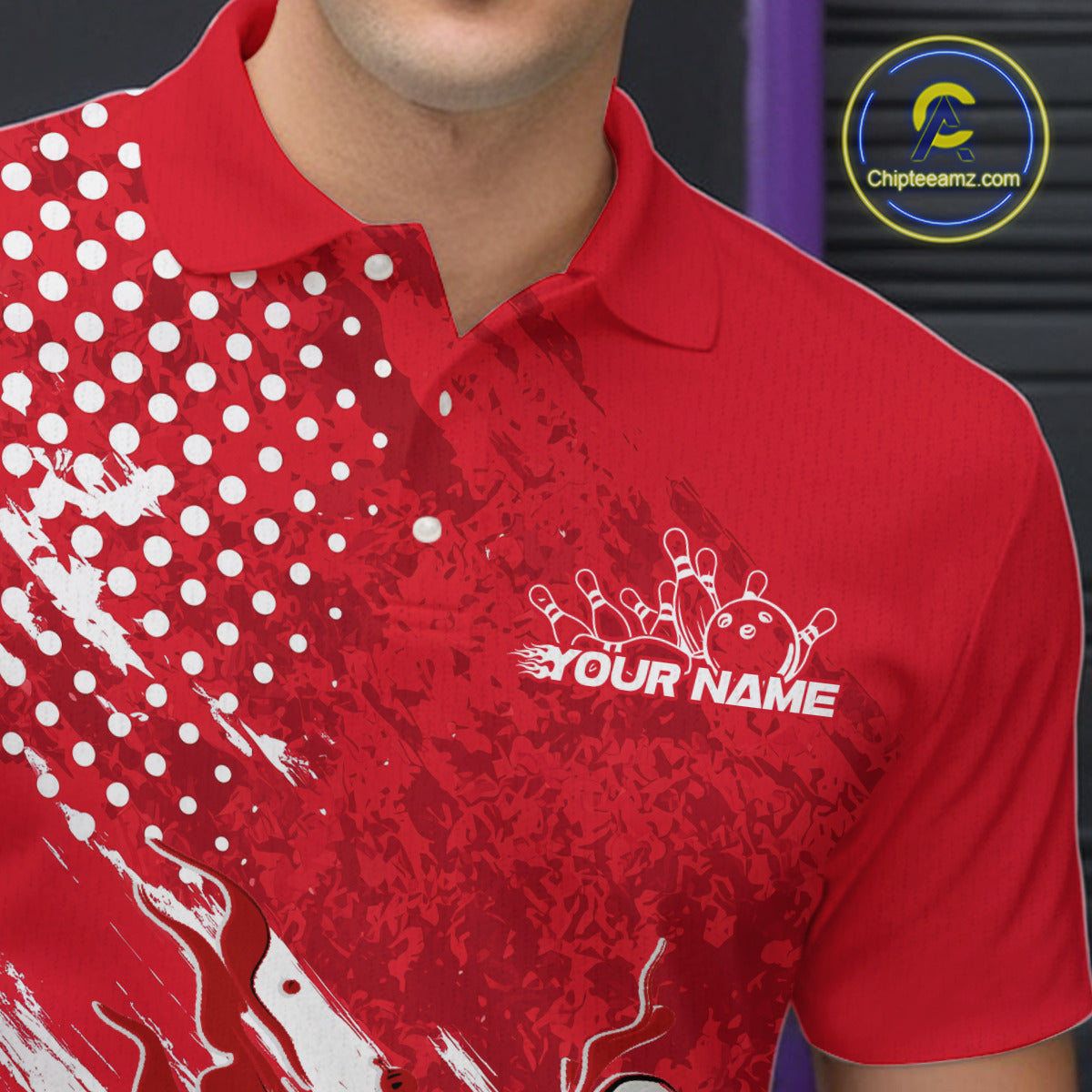 Custom White And Red Bowling Team Polo Shirts For Men, Flame Bowling Jerseys Team Shirt IPHW9618