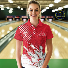 Load image into Gallery viewer, Custom White And Red Bowling Team Polo Shirts For Women, Flame Bowling Jerseys Team Shirt IPHW9618