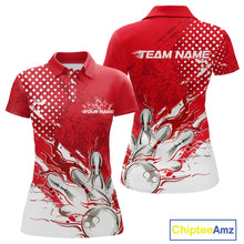 Load image into Gallery viewer, Custom White And Red Bowling Team Polo Shirts For Women, Flame Bowling Jerseys Team Shirt IPHW9618
